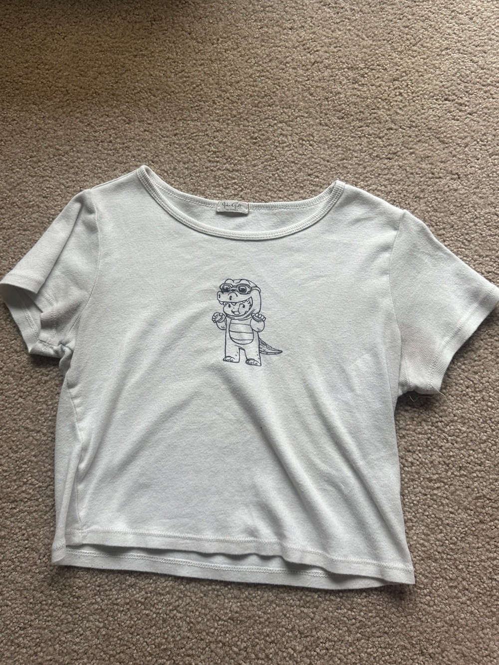 Brandy Melville White Cropped Tee with Dino Sketch